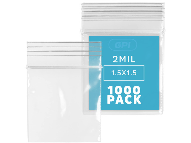 1000 Count, 1.5' x 1.5' Clear Plastic Reclosable Zip Bags, 2.5 Mil Thick, Strong & Durable Poly Baggies with Resealable Zip Top Lock for Travel,...