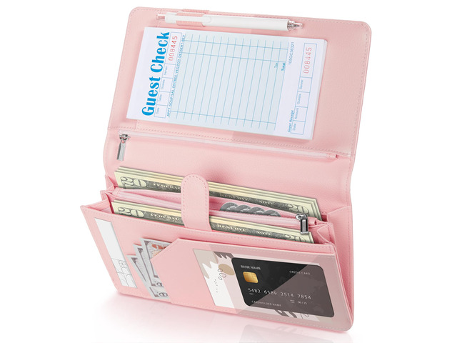 Server Book High Volume, Expandable Server Book,5'×9', Waitress Waiter Book Leather Waitress Book with 2 Zipper Pockets and Magnetic Pocket, Server...