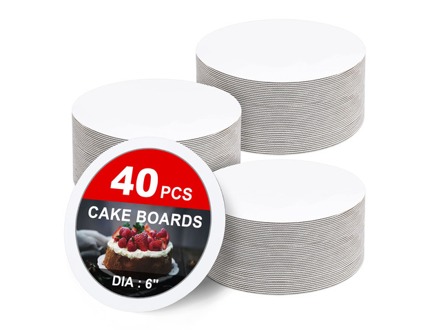 40-Packs Cake Boards 6 inch Round, White Cake Board Rounds White Cake Circles Rounds Base Food-Grade Cardboard Cake Plate for displaying Cakes,...