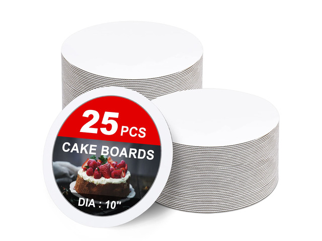 25-Packs Cake Boards 10 inch Round, White Cake Board Rounds White Cake Circles Rounds Base Food-Grade Cardboard Cake Plate for displaying Cakes,...