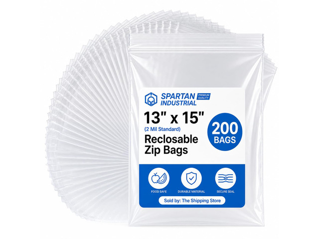 13 X 15 (200 Count) 2 Gallon Clear Reclosable Zip Plastic Poly Bags with Resealable Lock Seal Zipper - 2 Mil