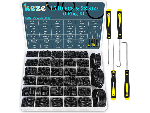 32 Size 1540 Pcs Rubber O Rings Assortment Kit with Pick and Hook Set for Assorted Faucet Plumbing Pressure Washer Automotive Repair,Air or Gas...