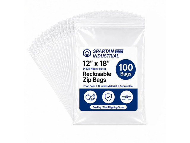 12' X 18' Heavy-Duty Plastic Zip Bags (100 Count) - 4 Mil Clear Resealable Plastic Bags for Clothes and Storage
