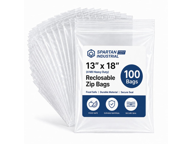 13 X 18 (100 Count) 4 Mil Thick Clear Reclosable Zip Plastic Poly Bags with Resealable Lock Seal Zipper - Heavy Duty and Durable