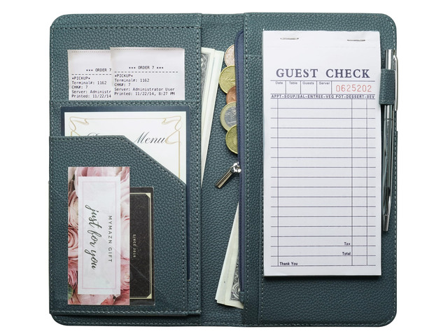 Green Server Book with Zipper Pocket and Magnetic Closure Server Booklet Waitress Book Serving Book with Money Pocket Waitstaff Organizer Fit...