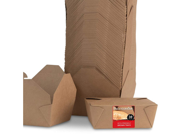 Take Out Food Containers Microwaveable Kraft Brown Take Out Boxes 45 oz (50 Pack) Leak and Grease Resistant Food Containers - Recyclable Lunch Box...