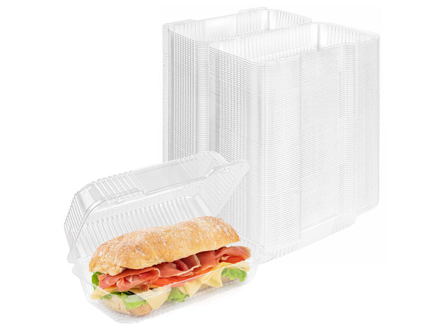 Plastic 9 x 5 Inch Clamshell Takeout Trays (25 Count) Hinged Disposable Food Containers for Cake Slices, Sandwiches, and Desserts