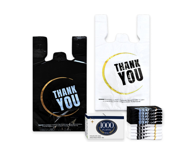1000 Count Thank you bags, T shirt bags, White Plastic Bags (500Count), Black Plastic Bags (500Count) Reusable and Disposable Supermarket Bag...