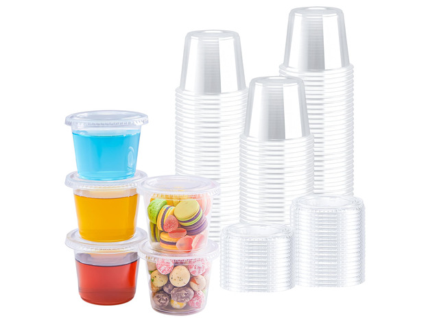 360 Sets 4 oz Plastic Jello Shot Cups with Lids, Small Portion Cups Clear Disposable Condiment Cups, Mini Sample Cups, Airtight Sauce Containers...