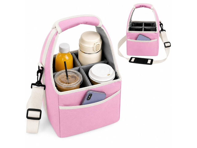 Reusable Drink Carrier Tote Bag with Handle Family Size 4 Compartment Water Bottle Holder with Adjustable Shoulder Strap & Removable Dividers...