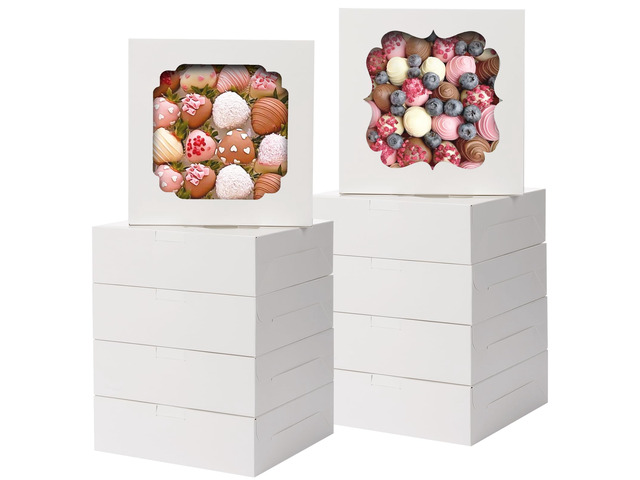60pcs 2 Style Windows 8x8x2.5 Inches Cookie Boxes, Bakery Boxes 270gsm Food Grade Cardboard, Flat and Pre-folded for Easy Assembly, Highlight Your...