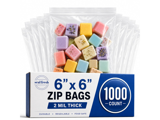 Sandwich Zip Bags 6x6 Inches (1000 Count), 2 Mil Clear Plastic Reclosable LDPE Poly Baggies with Resealable Lock Zipper For Snacks, Cookies,...