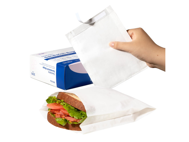 200 Pack Paper Sandwich Bags Sealable 7 x 6, White Greaseproof Snack Bag, Food Grade Pastry Bag, Recyclable Small Paper Bags, Cookie Sleeves, Food...