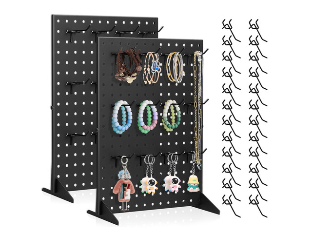 2 Pack Peg Board Display Stand for Vendors with 24 Hooks Metal Tabletop Pegboard Display Stand for Craft Shows 17' X 13' Retail Display Racks Peg...