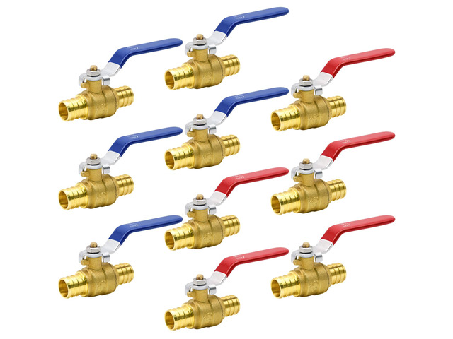 10pcs 3/4' PEX Brass Full Port Shut Off Ball Valve, HOT (RED) COLD (BLUE) for Kitchen, Faucet, PEX Pipe