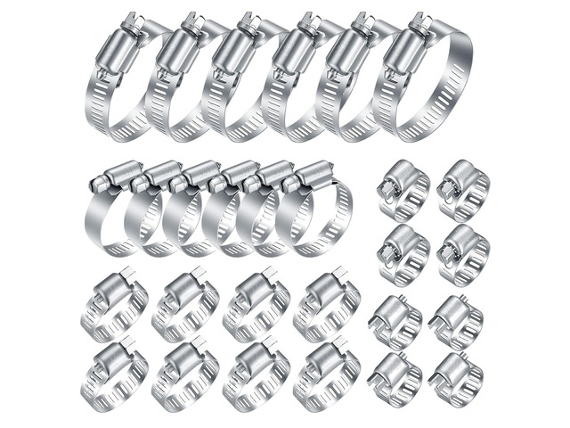 40 Pcs Hose Clamps Stainless Steel, 6-51mm Adjustable Worm Gear Pipe Clamps Fuel Line Hose Clips Heavy Duty for Plumbing, Dishwasher, Automotive,...