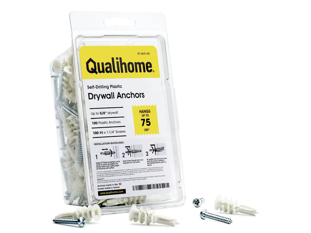 Drywall Anchors with Screws Self-Drilling Drywall Anchors, Anti-Spin Grip, No Pre-Drill Wall Anchor Kit, Strong & Reliable Hold, 100 Pack (200...