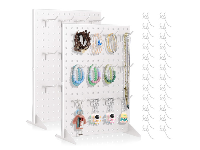 2 Pack Peg Board Display Stand for Vendors with 24 Hooks Metal Tabletop Pegboard Display Stand for Craft Shows 17' X 13' Retail Display Racks Peg...