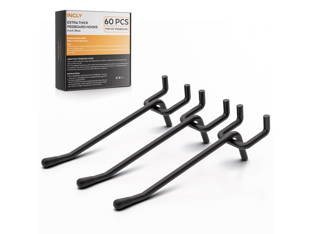 60 Pack 4 Inch Black Pegboard Hooks, 1/4' Heavy Duty Peg Board Shelving Hooks Accessories, Fit for 1/4' Pegboard, Garage, Crafts, Kitchen, Store,...