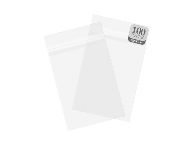 12x18 Inch Crystal Sealed Clear Plastic Sleeves,100 Pack Resealable Adhesive, Clear Stoarge Bags, For Pictures, Photos, Framing Mat Mattes,...
