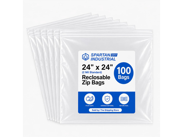 24' X 24' Extra Large Reclosable Zip Plastic Poly Bags (100 Count) - 2 Mil Clear Food Safe Zipper Bags for Packaging, Shipping, and Storage -...
