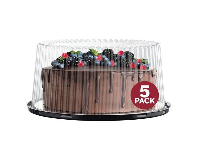 10 - 11' Plastic Disposable Cake Containers Carriers with Dome Lids and Cake Boards 5 Round Cake Carriers for Transport Clear Bundt Cake Boxes...
