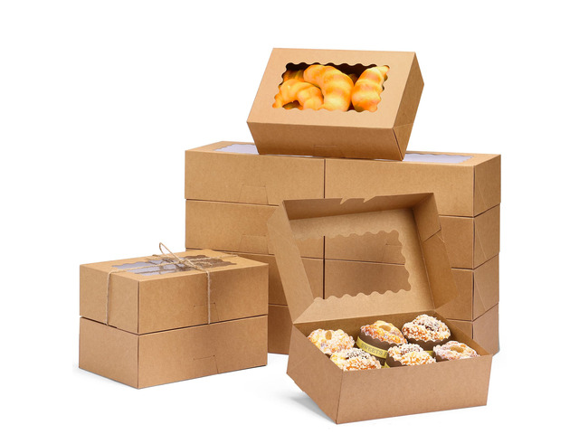28pcs Cookie Boxes with Window, 9x6x3in Auto-Popup Bakery Boxes Brown Pastry Containers for Chocolate Covered Strawberries, Candy, Muffins, Donuts