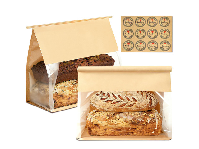 100 Pack Large Paper Bread Bags for Homemade Bread Sourdough Sandwich, 10.5x10.6x6.1 Inch Resealable Tin Tie Tab Lock Bread Loaf Bakery Bag with...