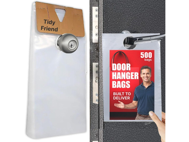 Plastic Door Hanger Bags 500 Pack - 6 x 12 In, Clear Door Hanger Bags 12 Tall Flyer Bags, 1.5 mil Thick, Moisture & Tear Resistant, Easy Fill, Fits...