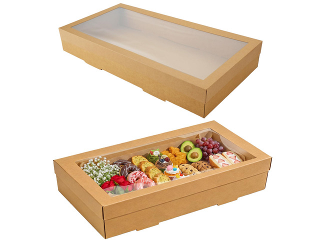 10 Pack Large Bakery Boxes with Window, 22x9.8x3.15 Inch Cookie Boxes, Cardboard Pastry Boxes, Brown Treat Box for Gift Giving, Baking Pies, Cakes,...