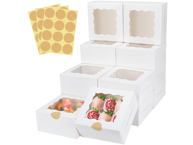60 Pcs Bakery Boxes with Window, 6 x 6 x 3 Inches, White Cookie & Pastry Boxes for Baked Goods
