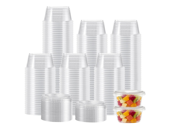 360 Set 2 oz Jello Shot Cups with Lids, Small Plastic Condiment Cups Food Safe Disposable Soufflé Storage Portion Containers for Salad, Dressing,...
