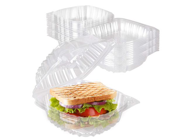 Disposable Plastic To Go Containers with Clear Lids (50 Pack) Fancy Hinged Top Square Clamshell Food Boxes for Take Out, Home Party Togo Clam Shell...