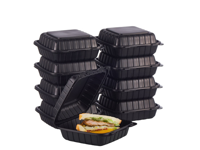 8X8 1-Compartment 50-Pack Plastic Clamshell Takeout Food Trays Heavy Duty Togo Disposable Box Carryout Meal Prep Packaging Catering Hinged...