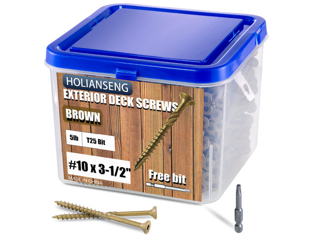 Deck Screws 3-1/2 Inch, #10 x 3-1/2, 5lb, 285Pcs Rust Resistant, Brown Epoxy Coated, Outdoor Screws, Torx/Star Drive, T25 Bit