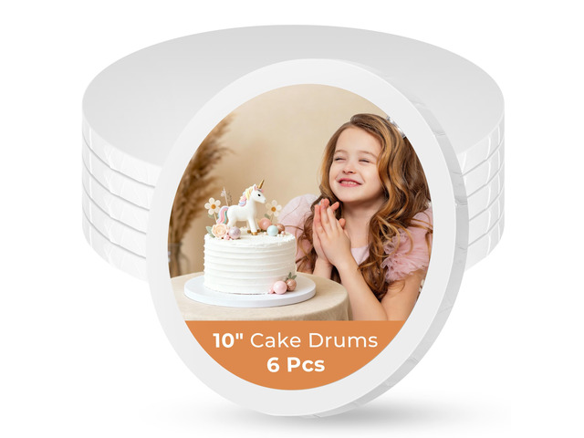 6 Pack Cake Boards 10 Inch Round Cake Drums Base para Pastel Disposable, 1/2 Inch Thick, Sturdy Corrugated Cardboard Base, Smooth &...