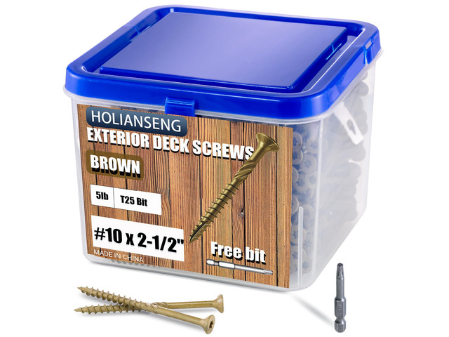 Deck Screws 2-1/2 Inch, #10 x 2-1/2, 5lb, 385Pcs Rust Resistant, Brown Epoxy Coated, Outdoor Screws, Torx/Star Drive, T25 Bit