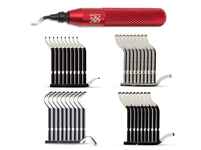 Deburring Tool, 41 HSS Blades, Red CNC Anodized Aluminum Handle Built for 3D printing, metal, PVC, copper, resin and plastic; four profiles provide...