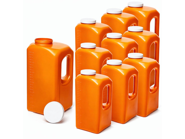 24-Hour Urine Collection Bottle (Pack of 10) Large Graduated Container with Easy-Grip Handle, Wide Opening & Screw-On Cover for Overnight Collection