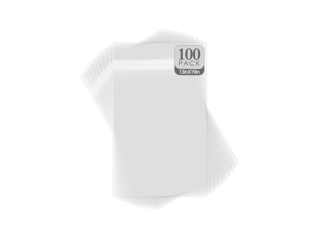 13x19 Inch Crystal Sealed Clear Plastic Sleeves,100 Pack Resealable Adhesive, Clear Stoarge Bags, For Pictures, Photos, Framing Mat Mattes,...