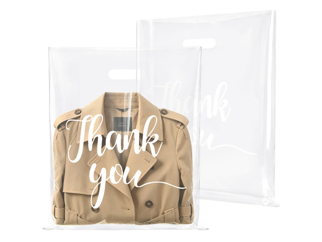 100 Pack Clear Thank You Shopping Bags for Small Business 15x18 In Extra Thick 2.36 Mil, Plastic Thank you bags with Handle, For Retail, Boutique,...
