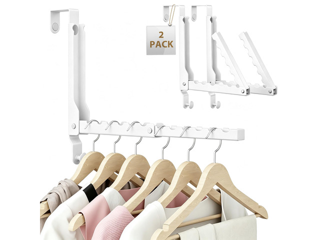 Over the Door Hanger Folding Clothes Drying Rack with 1 Hooks, Double Fold Hanging Door Hooks Coat Rack for Laundry Room, Compact Space Saving...