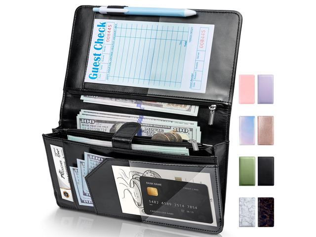 Server Book High Volume, Expandable Waitress Book with 2 Zipper Magnetic Pocket,5'×9', Server Books for Waitresses, Waitress Accessories, Fits...
