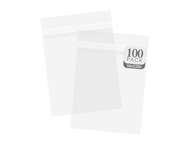 16x20 Inch Crystal Sealed Clear Plastic Sleeves,100 Pack Resealable Adhesive, Clear Stoarge Bags, For Pictures, Photos, Framing Mat Mattes,...