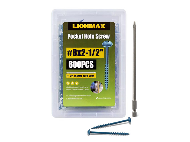 Pocket Hole Screws #8 x 2-1/2 Inch, 600PCS Exterior Pocket Screws Rust Resistant Blue Coated, Coarse Thread, Square Drive, Washer Head, for Outdoor...