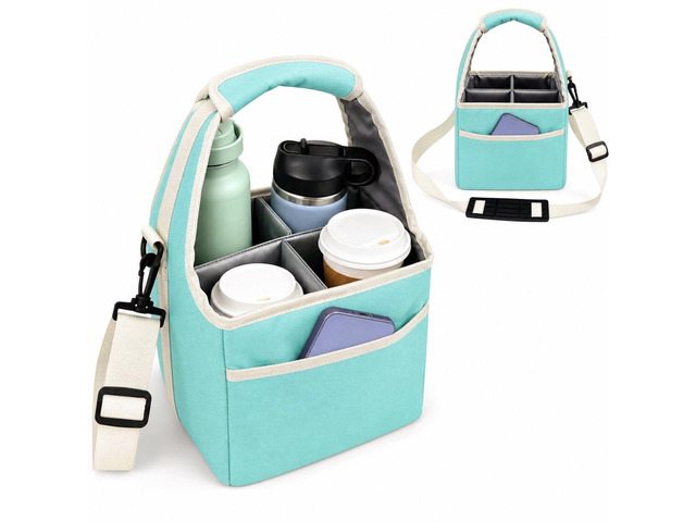 Reusable Drink Carrier Tote Bag with Handle Family Size 4 Compartment Water Bottle Holder with Adjustable Shoulder Strap & Removable Dividers...