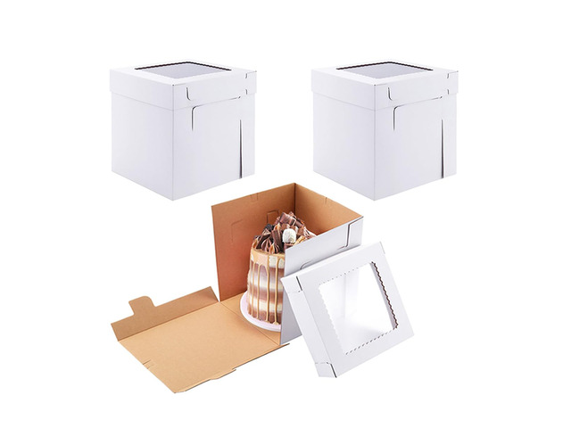 Tall Cake Boxes for Tier Cakes,8x8x8 Inch 12Pack Thick Sturdy Cake Box with Window, White Cake Carrier,Disposable Cake Containers