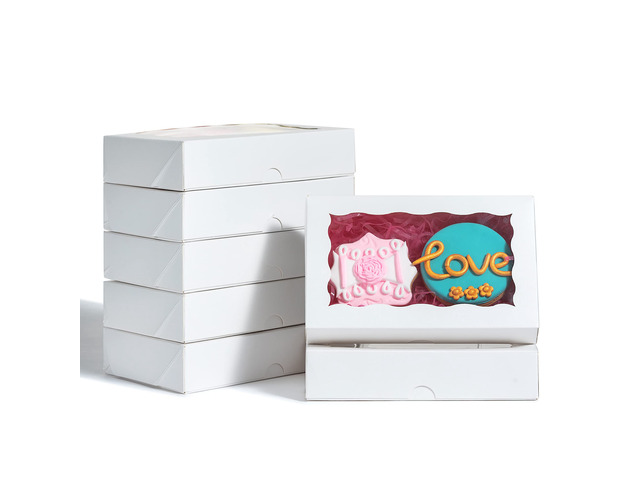 50 Pack White Cookies Boxes 7 x 4 3/8 x 1 1/2inches Auto-Popup Sturdy Bakery Boxes with Window,Macaron Boxes Hot Chocolate Bombs Boxes Cakesicle Boxes
