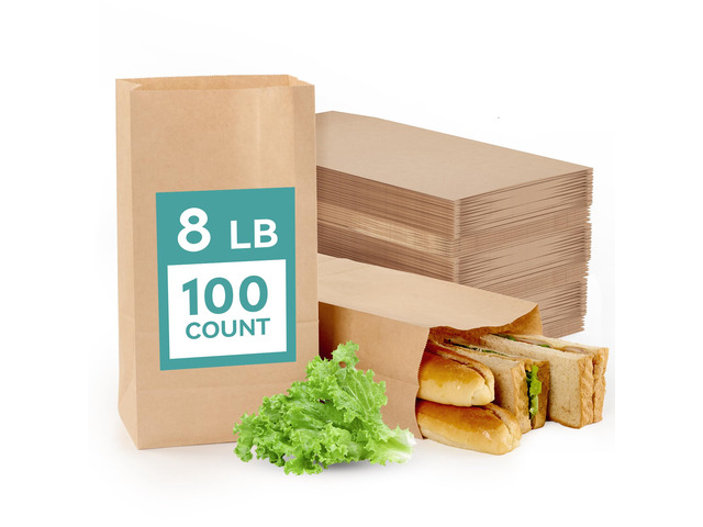 8 LB Paper Lunch Bags, 100 Count Brown Paper Bags, Small Kraft Sandwich Bags,Small Lunch Bags Disposable,Take Out Bags for Sandwich,Mini Kraft...