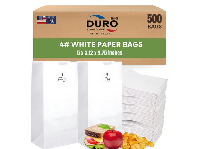 4# White Paper Lunch Bags, 500 Count, 5 x 3.12 x 9.75 In Paper Lunch Bags Bulk, Large Disposable Sacks for Sandwiches, Bagels, Deli, Bakery,...
